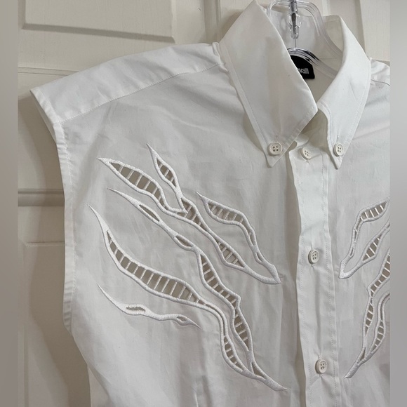 Just Cavalli Lace Embroidered Sleeveless Button-down Collar Shirt 36 - Picture 7 of 14